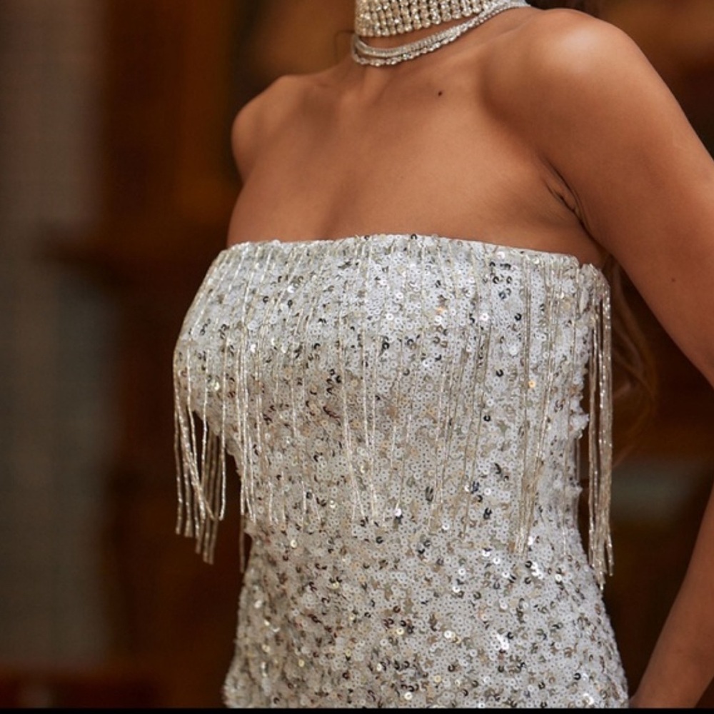 12Tribe - Dominique Strapless Fringe and Sequin Mini Dress